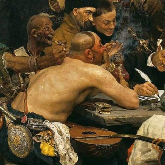 Почему один из казаков на картине «Запорожцы» сидит без рубашки?
