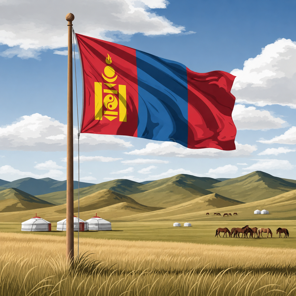 Каких животных можно увидеть на флаге Монголии?